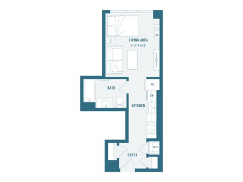 Floor plan for studio, 1 bath, 417 sqft